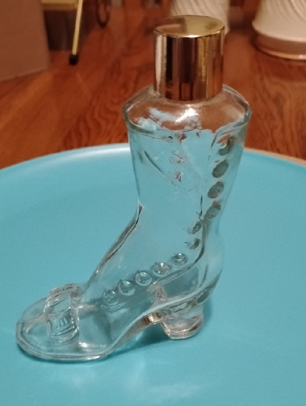 P-042 Avon Vintage High Buttoned Clear Glass Boot.